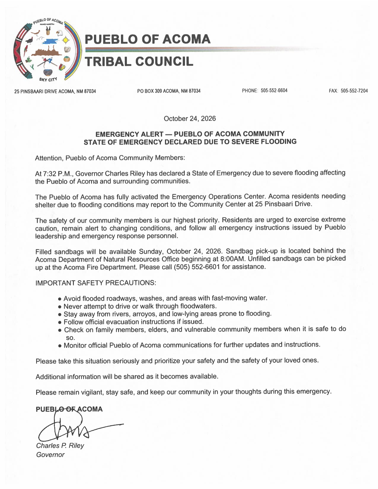 01460 2026.1024 Emergency Declaration.Flooding